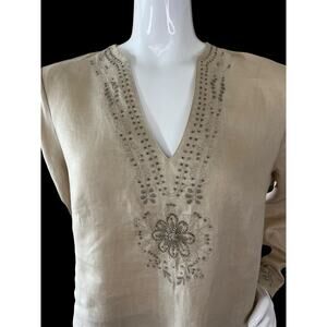 Josephine Claus NWT Light Tan Long Sleeve 100% Linen Tunic Size Large